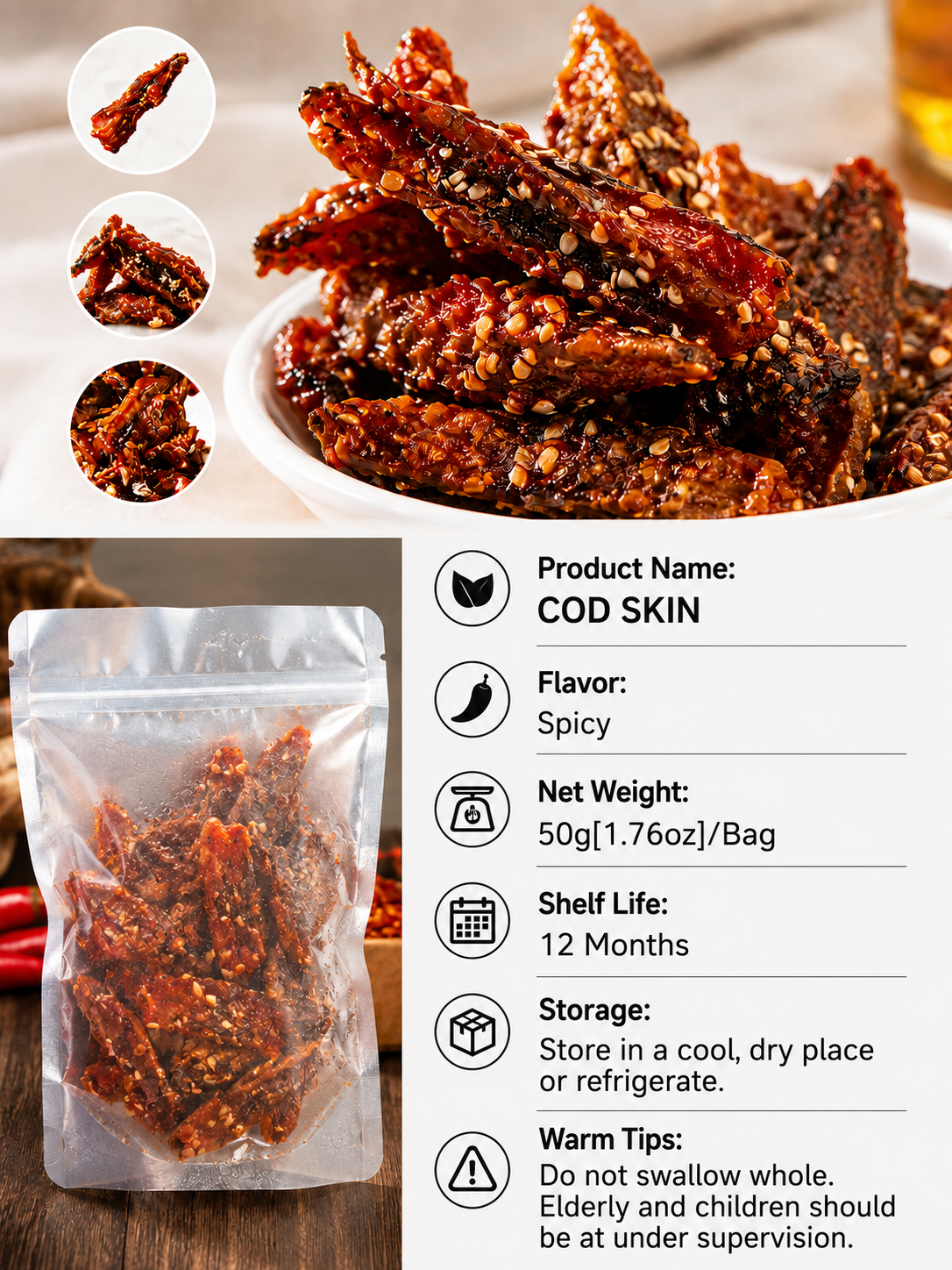 🌶️Premium Crispy Spicy Cod Skin Snack | Crunchy Seafood Chips-Sam